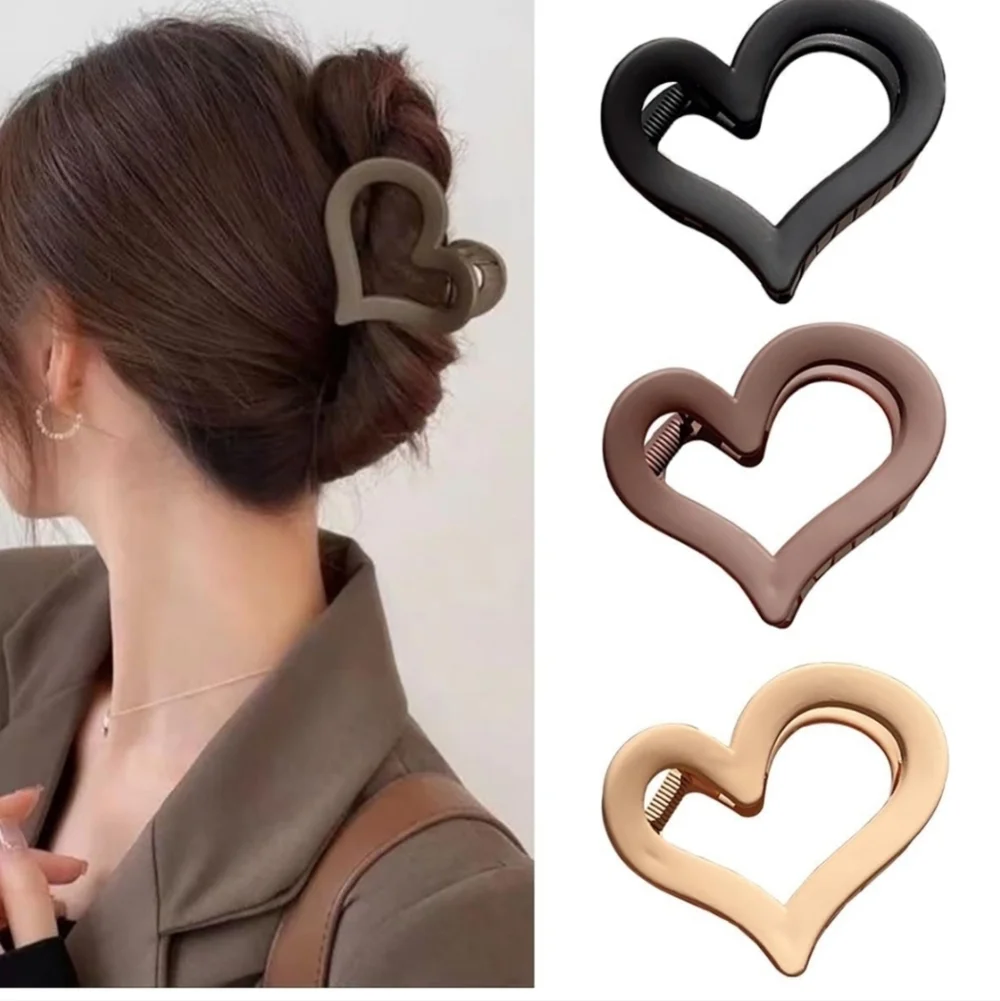 Bundle of 3 Heart-Shaped Hair Clip Black Brown Tan - Picture 1 of 7